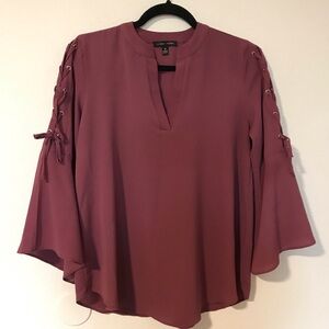 Women's Lace-Up Sleeve Blouse - Mauve